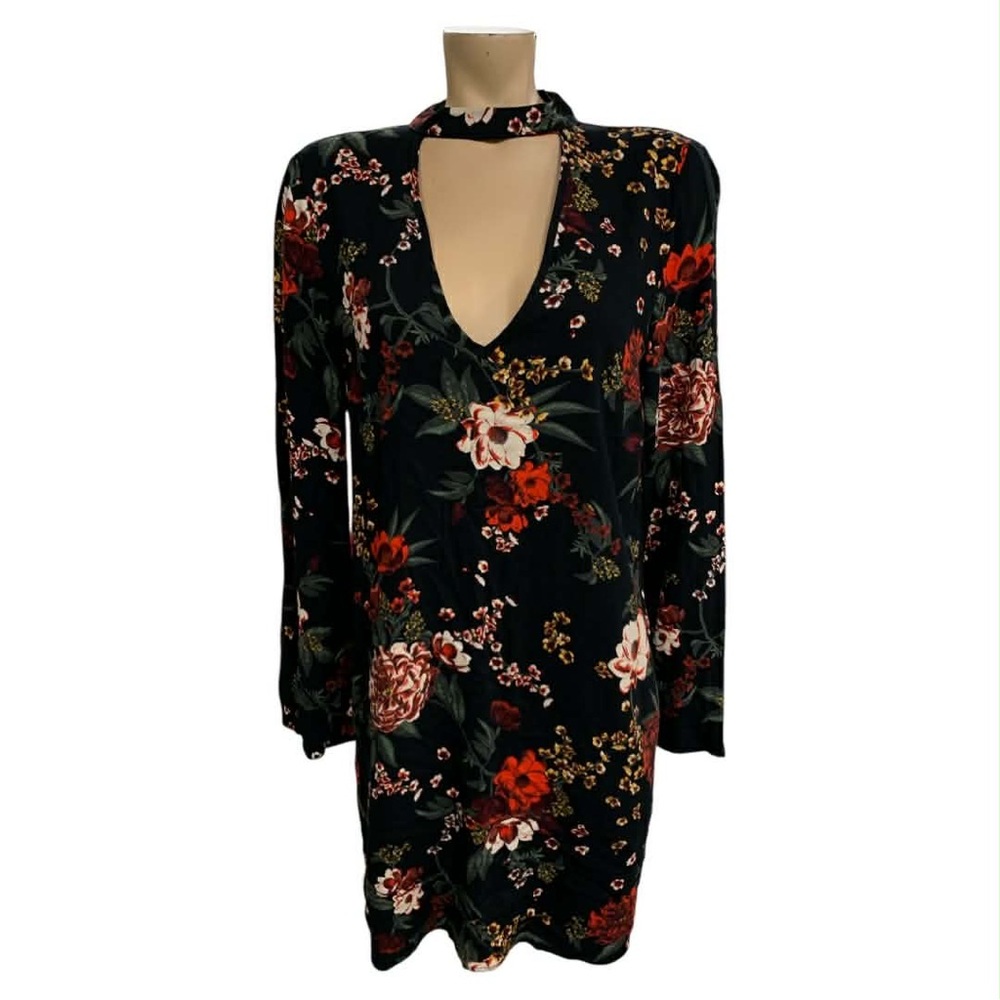 JustFab Black Floral Long Sleeve Dress Size M